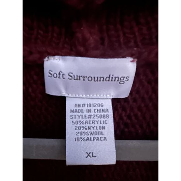 Soft Surroundings Knit Long Cardigan Burgundy w/ Flower Brooch Alpaca Wool XL - Picture 8 of 8